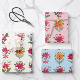 Cute Folk Floral Christmas Inpakpapier Vel