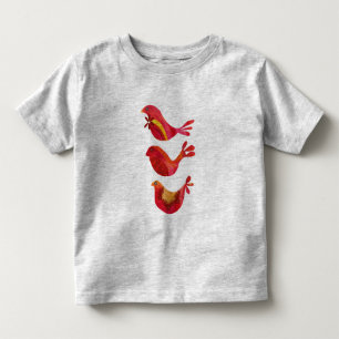 Cute Folk Red Trio van vogels Kinder Shirts