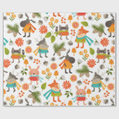 Cute Folksy Woodland Animals Cadeaupapier (Vlak)