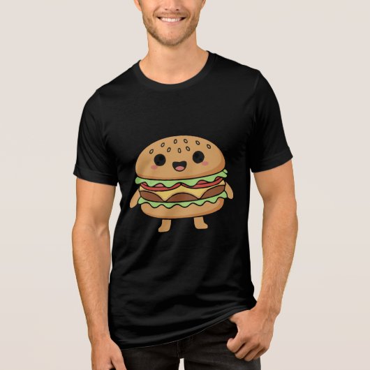 Cute food character illustration (smiling burger), Tri-Blend shirt (Voorkant)