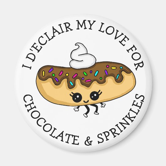 Cute Food Pun, Chocolate Éclair met Sprinkles Magneet (Voorkant)