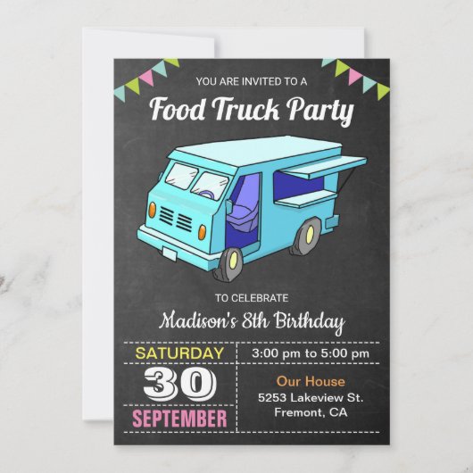 Cute Food Truck Birthday Party Invitation Kaart (Voorkant)