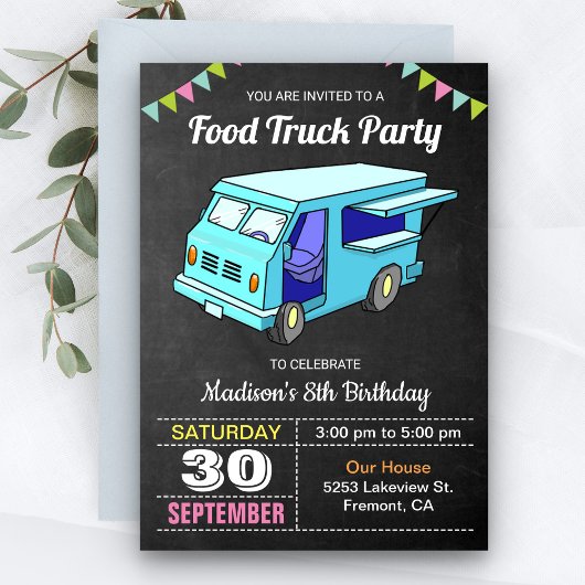 Cute Food Truck Birthday Party Invitation Kaart