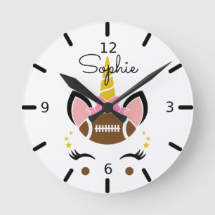 Cute Football & Bow Unicorn Ronde Klok