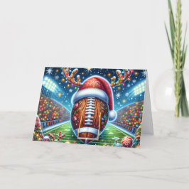 Cute Football with Reindeer Antlers Christmas Feestdagen Kaart