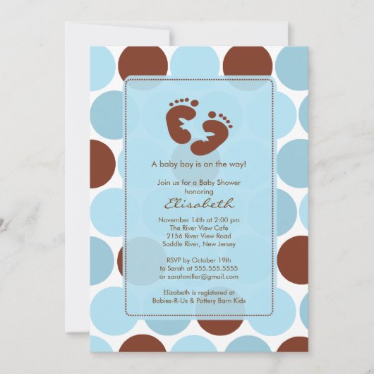 Cute Footprint Boy Baby shower Invitation Kaart (Voorkant)