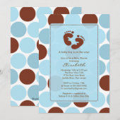 Cute Footprint Boy Baby shower Invitation Kaart (Voorkant / Achterkant)