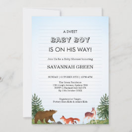 Cute Forest Animals Baby Boy Shower Design Kaart