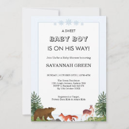 Cute Forest Animals Baby Boy Shower Design Kaart