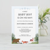 Cute Forest Animals Baby Boy Shower Design Kaart (Staand voorkant)