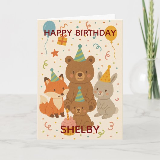 Cute Forest Animals Custom Birthday Kaart (Voorkant)