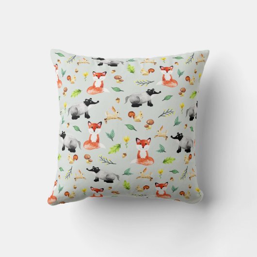 Cute Forest Animals Fox Name Baby Boy Birth Stats Kussen (Achterkant)