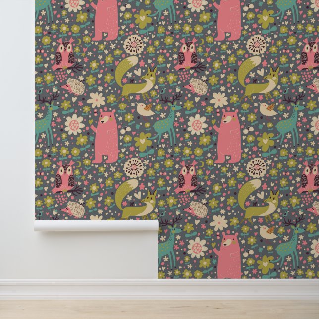 Cute Forest Animals Pattern Behang (Applicatie)