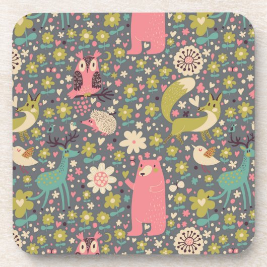Cute Forest Animals Pattern Bier Onderzetter (Voorkant)