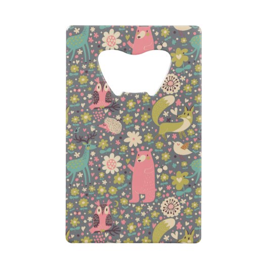Cute Forest Animals Pattern Creditkaart Flessenopener (Voorkant)