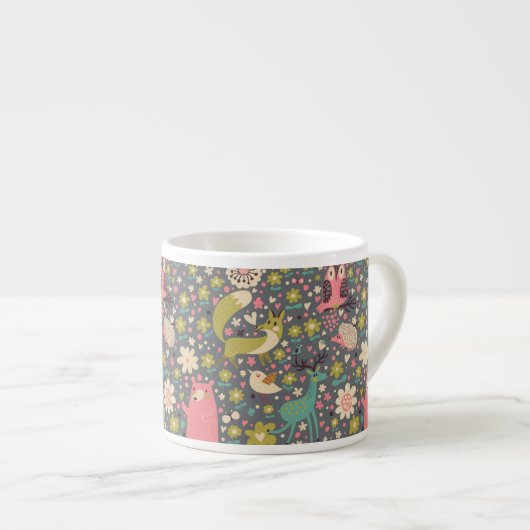 Cute Forest Animals Pattern Espresso Kop (Voorkant rechts)