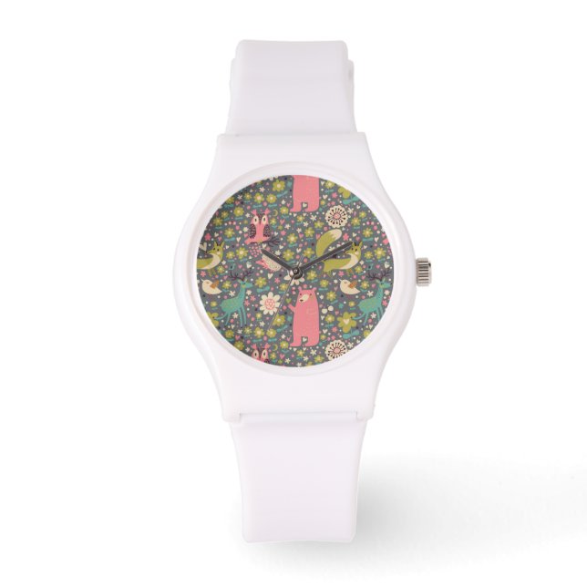 Cute Forest Animals Pattern Horloge (Voorkant)