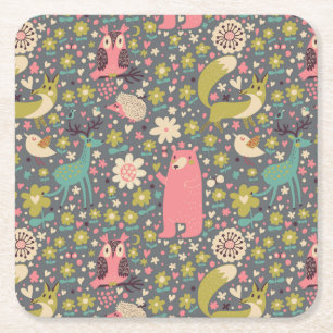 Cute Forest Animals Pattern Kartonnen Onderzetters