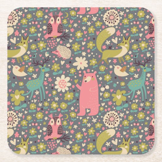 Cute Forest Animals Pattern Kartonnen Onderzetters (Voorkant)