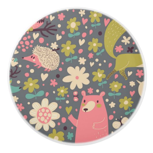 Cute Forest Animals Pattern Keramische Knop (Voorkant)