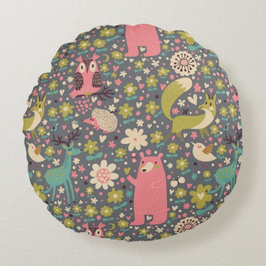 Cute Forest Animals Pattern Rond Kussen (Voorkant)