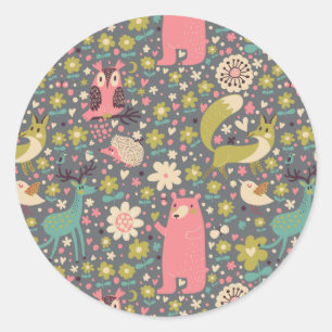 Cute Forest Animals Pattern Ronde Sticker
