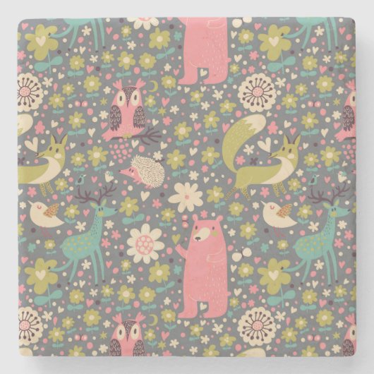 Cute Forest Animals Pattern Stenen Onderzetter (Voorkant)