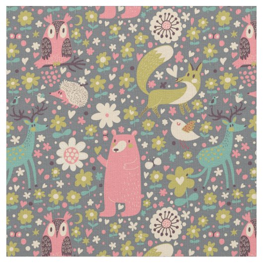Cute Forest Animals Pattern Stof (Close Up)