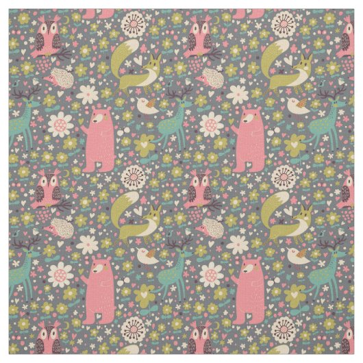 Cute Forest Animals Pattern Stof (Swatch)