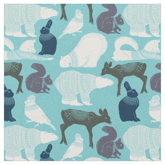 Cute Forest Animals Pattern Stof (Close Up)