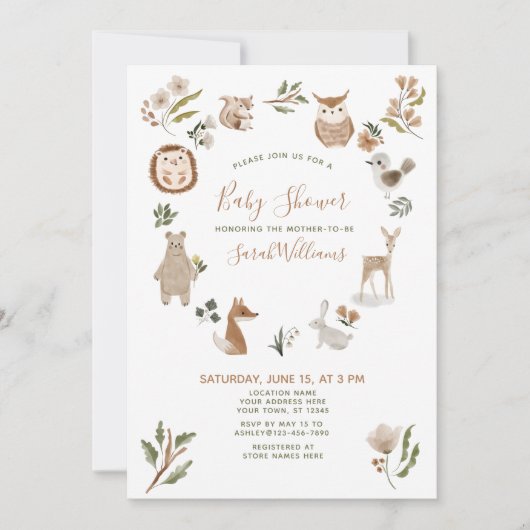 Cute Forest Animals Script Boho Baby shower Kaart (Voorkant)