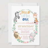 Cute Forest Animals Striped 1st Birthday Kaart (Voorkant)