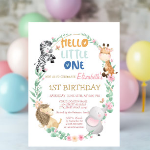 Cute Forest Animals Striped 1st Birthday Kaart