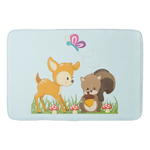 Cute Forest Animals Whimsical Cartoon Badmat