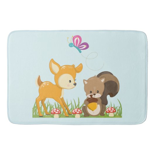Cute Forest Animals Whimsical Cartoon Badmat (Voorkant)