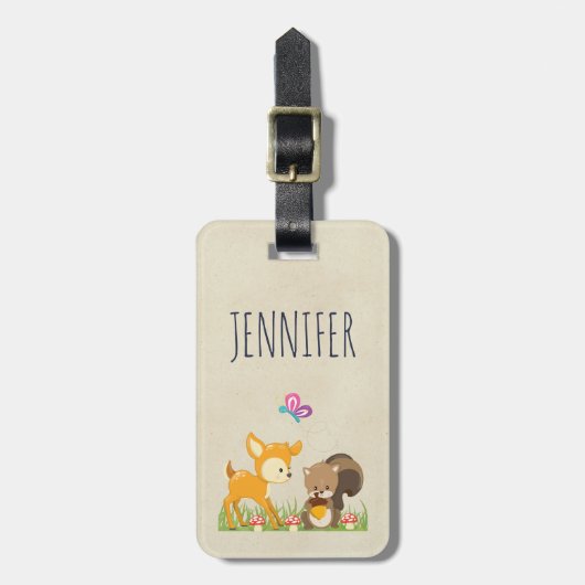 Cute Forest Animals Whimsical Cartoon Bagagelabel (Voorkant verticaal)