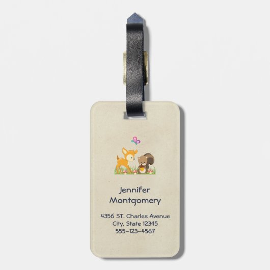 Cute Forest Animals Whimsical Cartoon Bagagelabel (Achterkant verticaal)