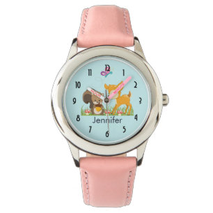 Cute Forest Animals Whimsical Cartoon Horloge