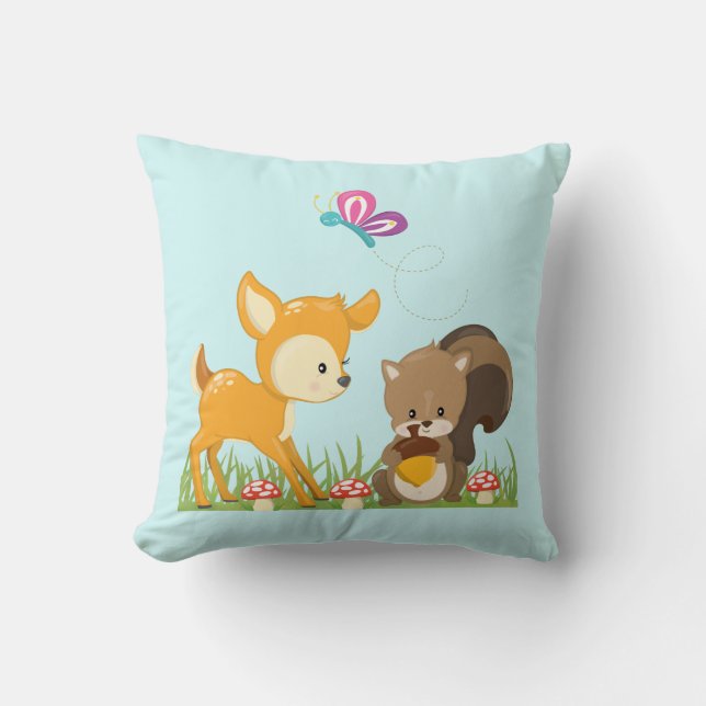 Cute Forest Animals Whimsical Cartoon Kussen (Voorkant)
