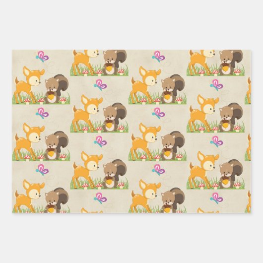 Cute Forest Animals Whimsical Cartoon Pattern Inpakpapier Vel (Voorkant 3)