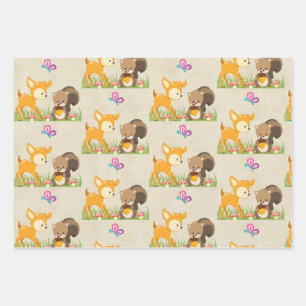 Cute Forest Animals Whimsical Cartoon Pattern Inpakpapier Vel
