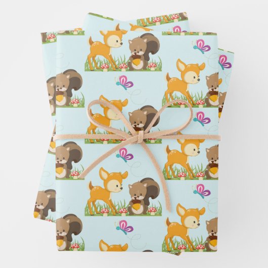 Cute Forest Animals Whimsical Cartoon Pattern Inpakpapier Vel (In situ)