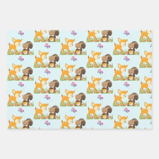 Cute Forest Animals Whimsical Cartoon Pattern Inpakpapier Vel (Voorkant)