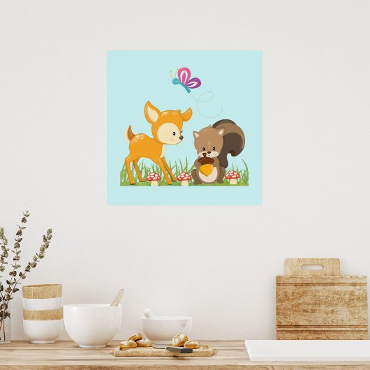 Cute Forest Animals Whimsical Cartoon Poster (Keuken)