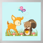 Cute Forest Animals Whimsical Cartoon Poster (Voorkant)
