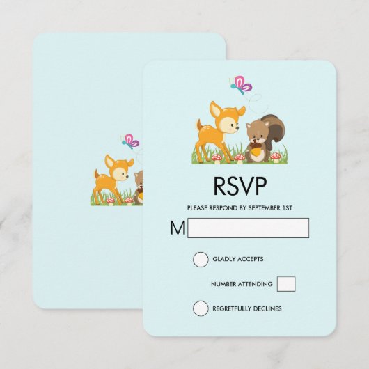 Cute Forest Animals Whimsical Cartoon RSVP Kaartje (Voorkant / Achterkant)