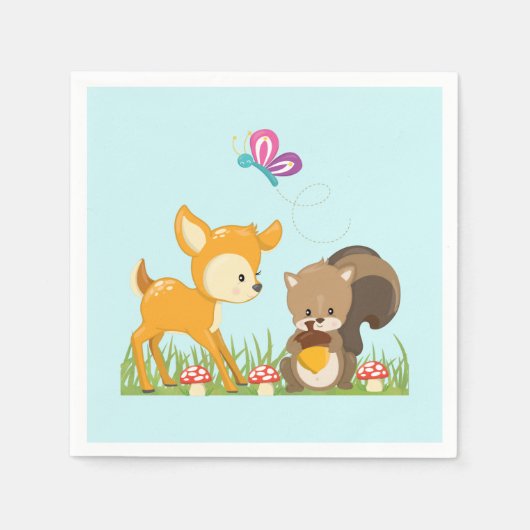 Cute Forest Animals Whimsical Cartoon Servet (Voorkant)