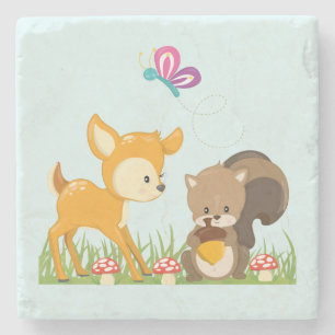 Cute Forest Animals Whimsical Cartoon Stenen Onderzetter