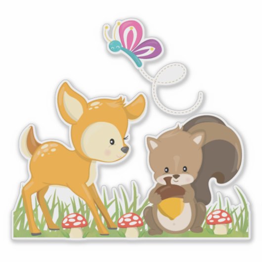 Cute Forest Animals Whimsical Cartoon Sticker (Voorkant)