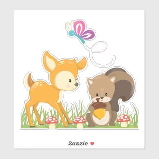 Cute Forest Animals Whimsical Cartoon Sticker (Vel)